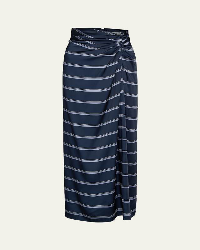Gathered Rugby Stripe Midi Skirt